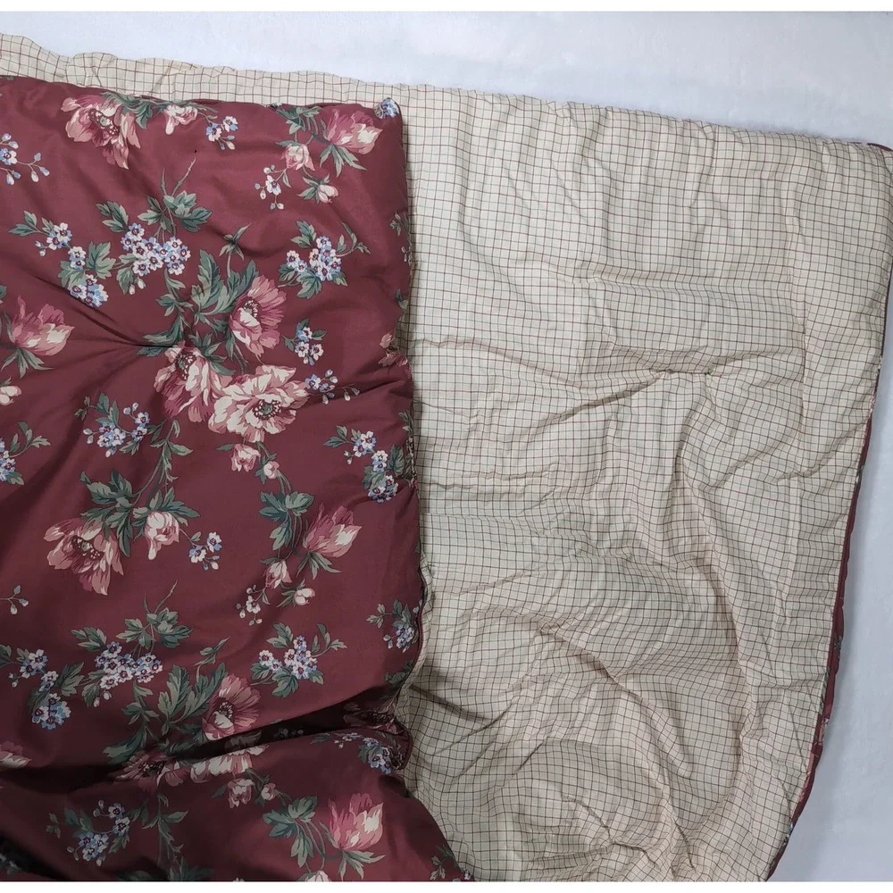 Vintage Lauren Ralph Lauren Comforter King Burgundy Floral Reversible Windowpane